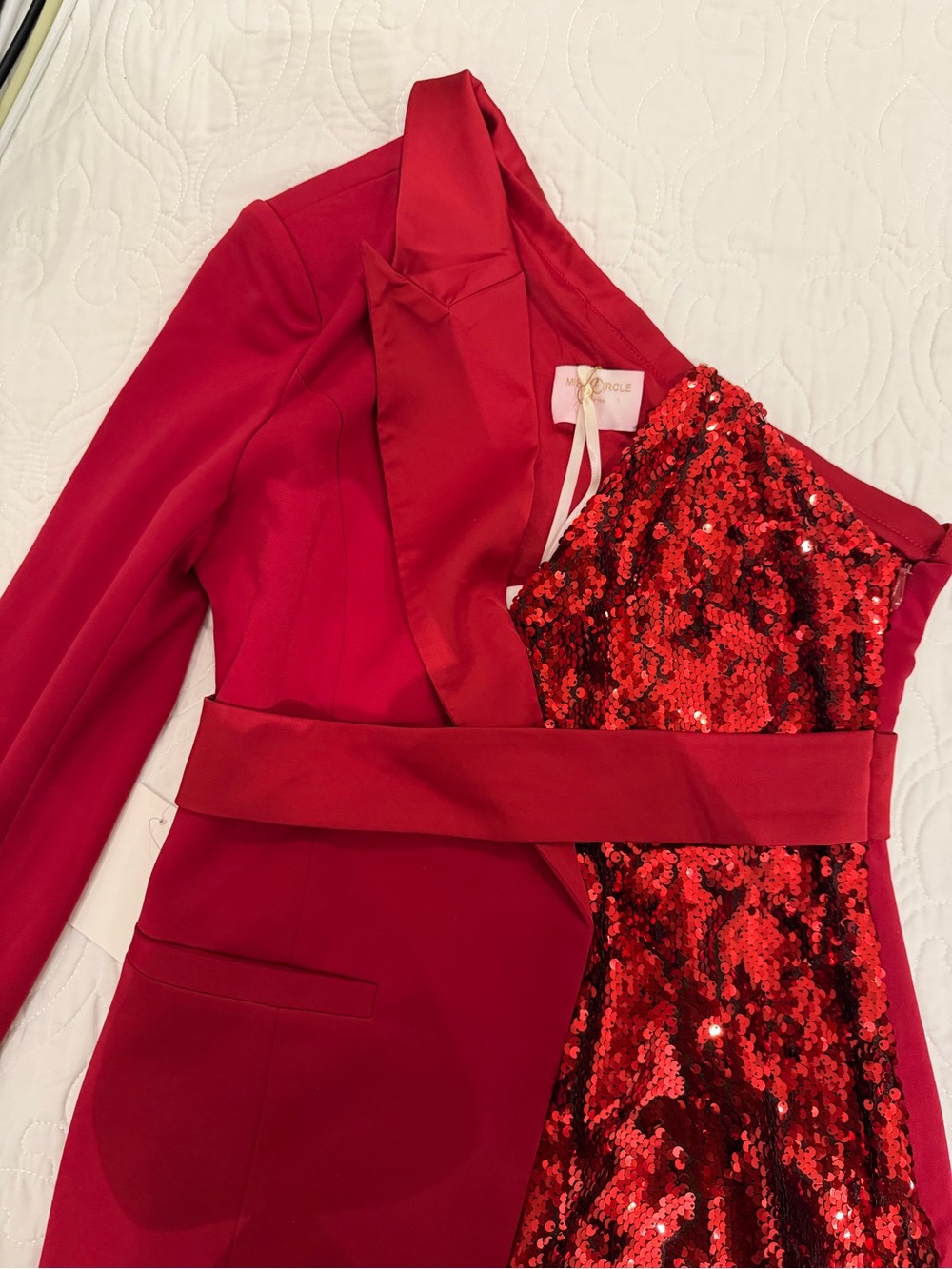 Red Sequin One-Shoulder Dress by Miss circle